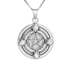 Necklace 4 Hands Wishes Seal Silver Pendant + Silver Chain (925) Kabbalah King Solomon Hamsa