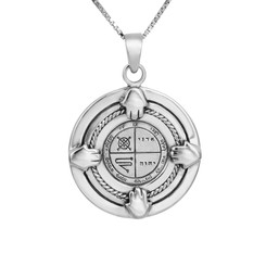 Necklace 4 hands Evil Eye Seal Silver Pendant + Silver Chain (925) Kabbalah King Solomon Hamsa
