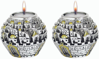 Shabbat Candlesticks Travel Box Candle Holders Jerusalem Ball Electroform silver 925 