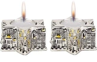 Pair Of Shabbat Candlesticks Travel Candle Holders Jerusalem Electroform silver 925 Star of david