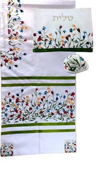 Tallit For women Traditional Jewish Prayer Shawl Scarf Embroidered With flowers ,100% Kosher from Israel include bag & kippah