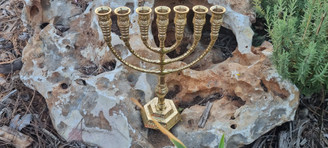 Menorah Candle Holder 7 Branch Yeshua Menora Brass Copper From Israel Height 12 " Gold color