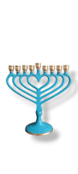 Hanukkah Menorah Heart design 9 Branches Brass patina pleated Chanukah Candle Holder