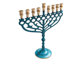 Hanukkah Menorah Pomegranate design 9 Branches Brass patina plated Chanukah Candle Holder 12"