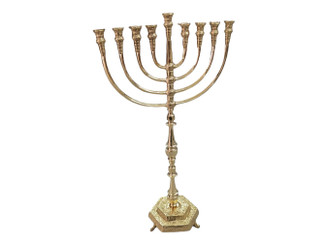 Menorah Hanokia Jcandel holder modern  For chanukah jerusalem Temple 33 Inch Height 85 cm 9 Branches Brass XL Gold Color