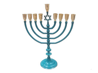 Hanukkah 14" Menorah 9 Branch Lamp in Elegant Brass made patina plated Star of david
