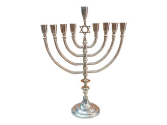 Hanukkah 14" Menorah 9 Branch Lamp in Elegant Brass made nickel plated Star of david