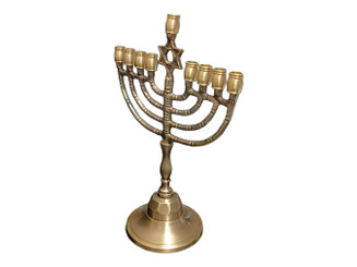 Hanukkah Menorah Star of David design 9 Branches Vintage Brass antiq Chanukah Candle Holder