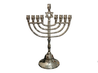 Hanukkah Menorah Star of David design 9 Branches Vintage Brass nikel plated  Chanukah Candle Holder