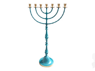 Authentic Temple Oil Menorah Menora brass  patina plated Candle Holder from Jerusalem Israel 32'' / 82 cm EMS Express ship