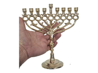 Hanukkah Menorah Pomegranate design 9 Branches Brass Chanukah Candle Holder