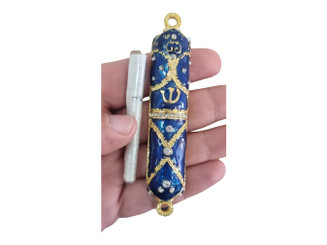  Mezuzah With Kosher Scroll Parchment Klaf For Door - 7cm 2.8" Mezuza jewish + Enamel Case Blue