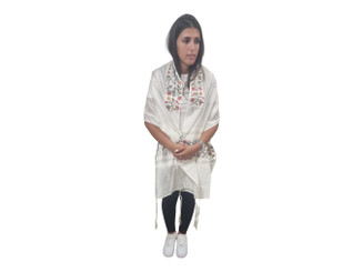 Tallit For Women Female Girl Bat Mitzvah Traditional Jewish Prayer Shawl Embroidered Artificial Silk From Israel include bag & kippah