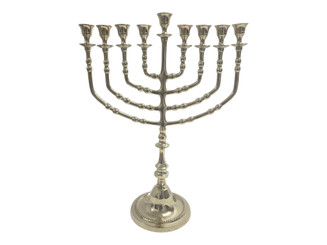Large Dual-Function Brass Hanukkah Menorah - Gold Tone - 16" Tall