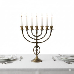 Antique Copper 7 Branch Menorah | Dual Oil and Candle Temple Candelabra | Authentic Israeli Judaica Gift 12" H