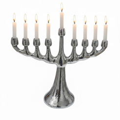 Modern Hammered Aluminum Hanukkah Menorah - 7" Silver Chanukiah from Israel
