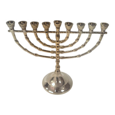 Traditional 9-branch Hanukkah Menorah made of solid polished copper, handcrafted Judaica art from Israel for holiday celebrations.