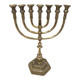Vintage handcrafted brass menorah 7 branch Jerusalem Temple design solid copper Judaica 13 inches tall hexagonal base
