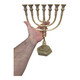 Vintage handcrafted brass menorah 7 branch Jerusalem Temple design solid copper Judaica 13 inches tall hexagonal base
