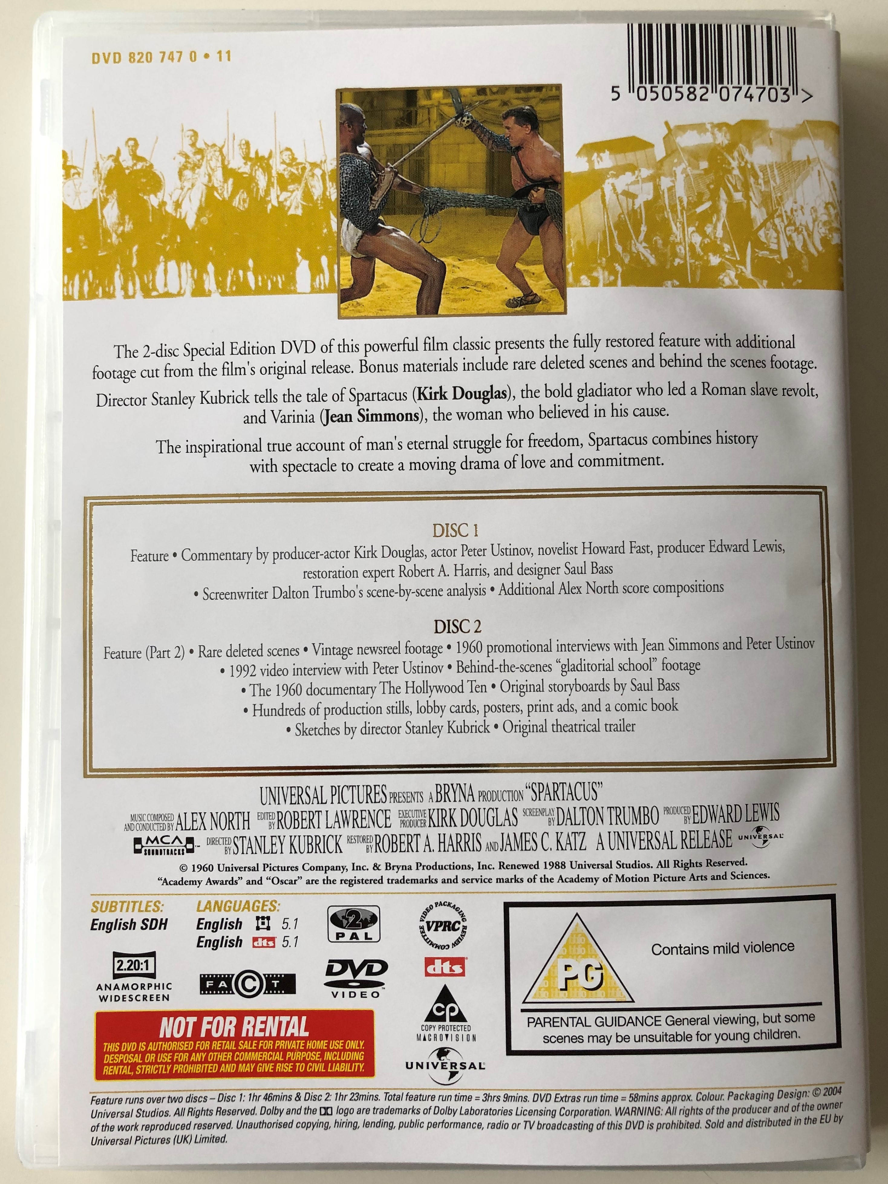 Spartacus 1960 DVD 2-disc special edition / Directed by Stanley Kubrick /  Starring: Kirk Douglas, Laurence Olivier, Jean Simmons, Charles Laughton,  Tony Curtis - bibleinmylanguage