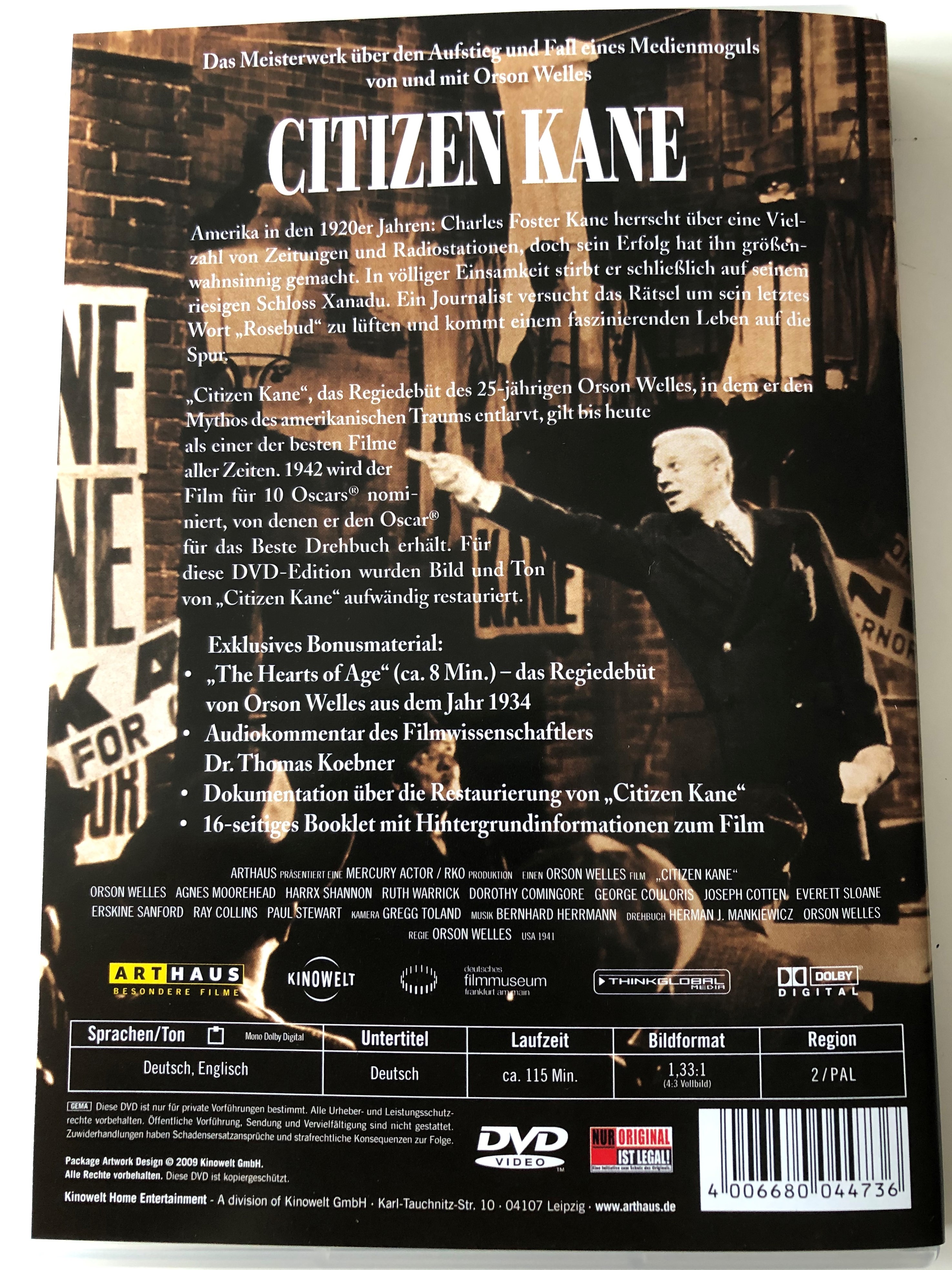 Citizen Kane Dvd 1941 Restaurierte Fassung German Release Restored Version Directed By Orson Welles Starring Orson Welles Joseph Cotten Dorothy Comingore Everett Sloane Ray Collins Bibleinmylanguage