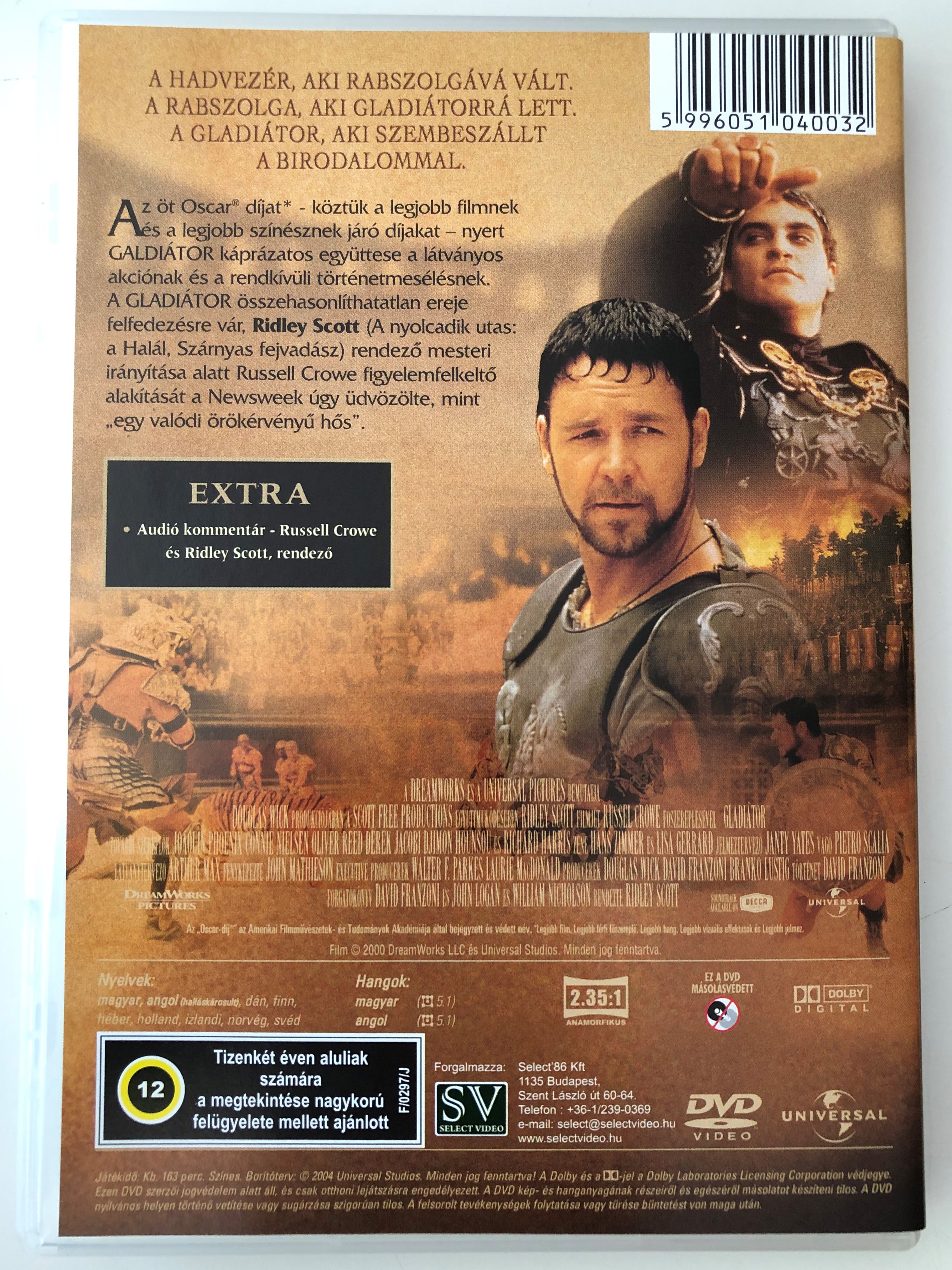 Gladiátor DVD 2000 Gladiator / Directed by Ridley Scott / Starring: Russel  Crowe, Joaquin Phoenix, Connie Nielsen / Panoramic Format -  bibleinmylanguage