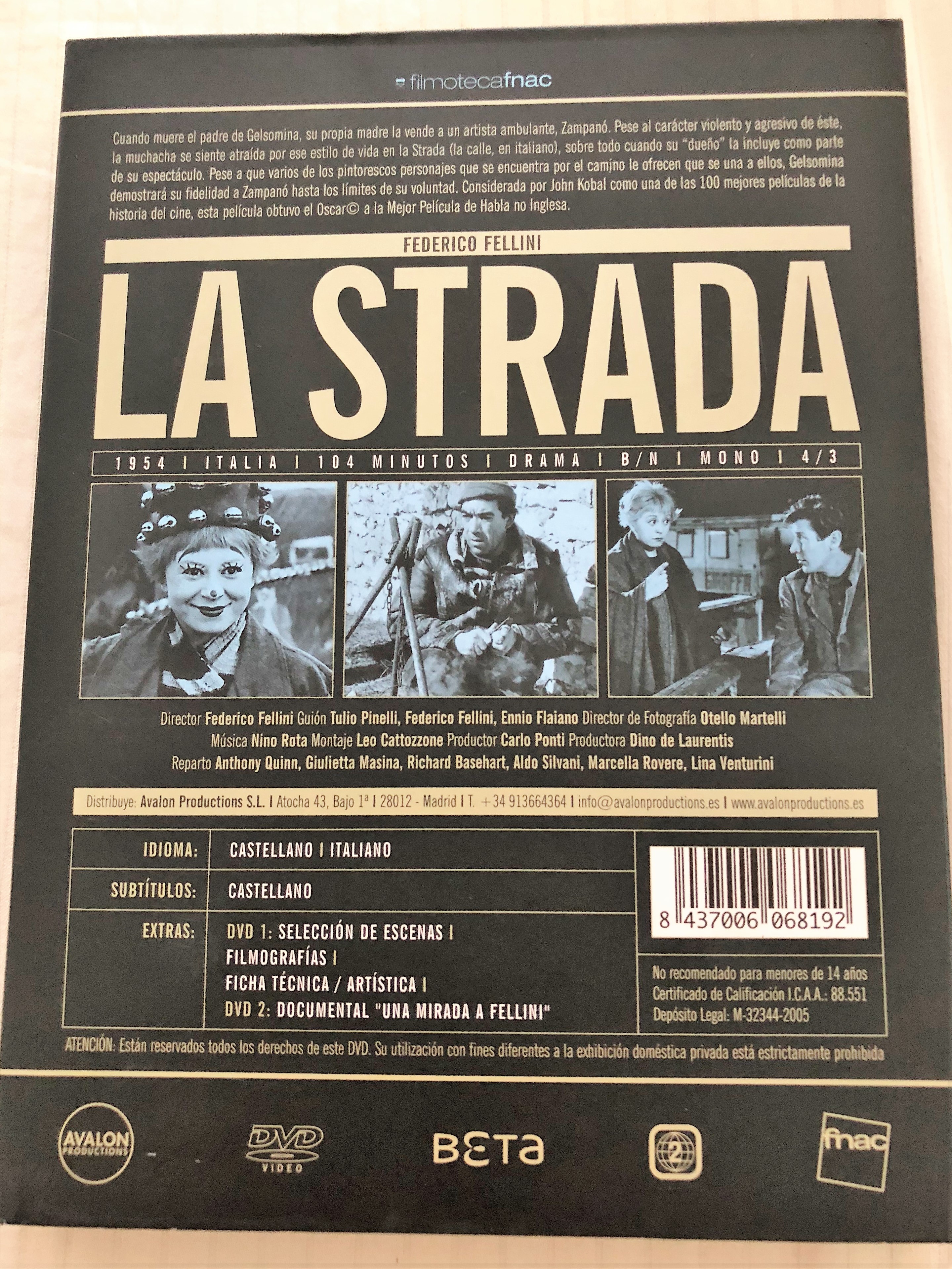 La Strada 2x DVD 1954 The Road / Directed by Federico Fellini / Starring:  Giulietta Masina, Anthony Quinn, Richard Basehart / Spanish DVD Release -  bibleinmylanguage