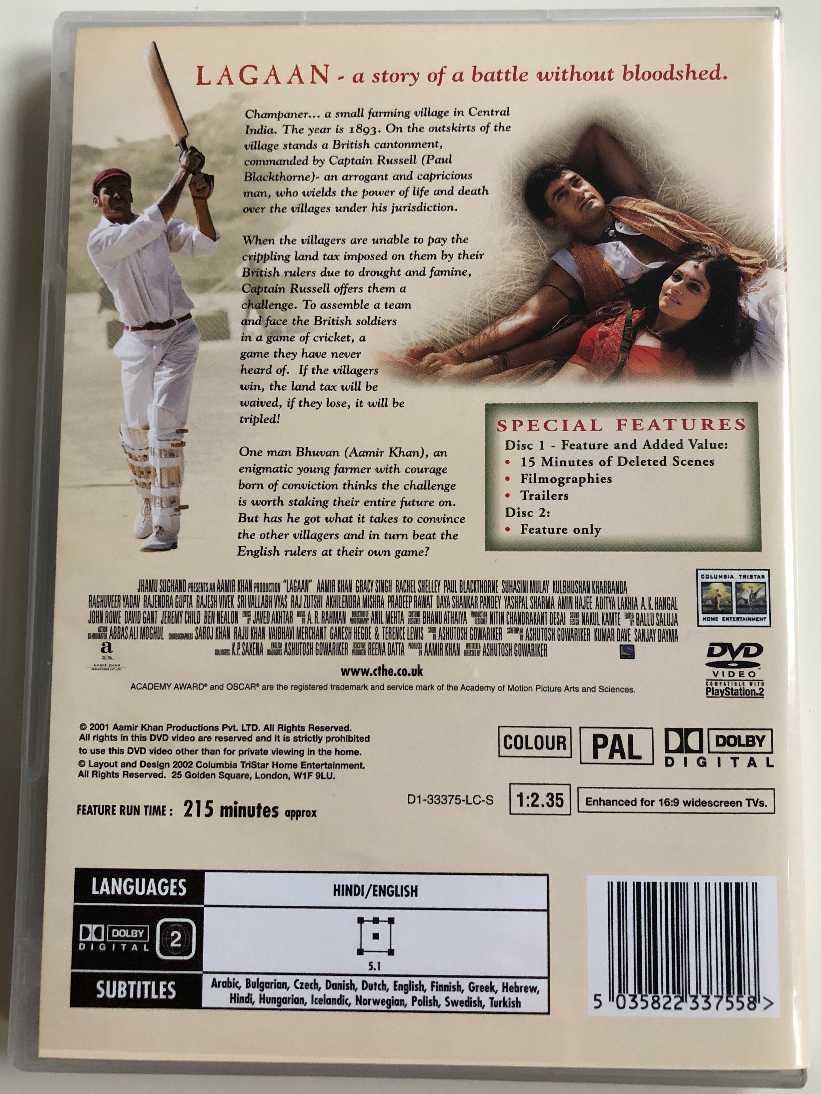 Lagaan 2x DVD 2001 Once upon a time in India / Directed by Ashutosh  Gowariker / Starring: Aamir Khan, Gracy Singh, Rachel Shelley, Paul  Blackthorne, Kulbhushan Kharbanda, Rajendranath Zutshi - bibleinmylanguage