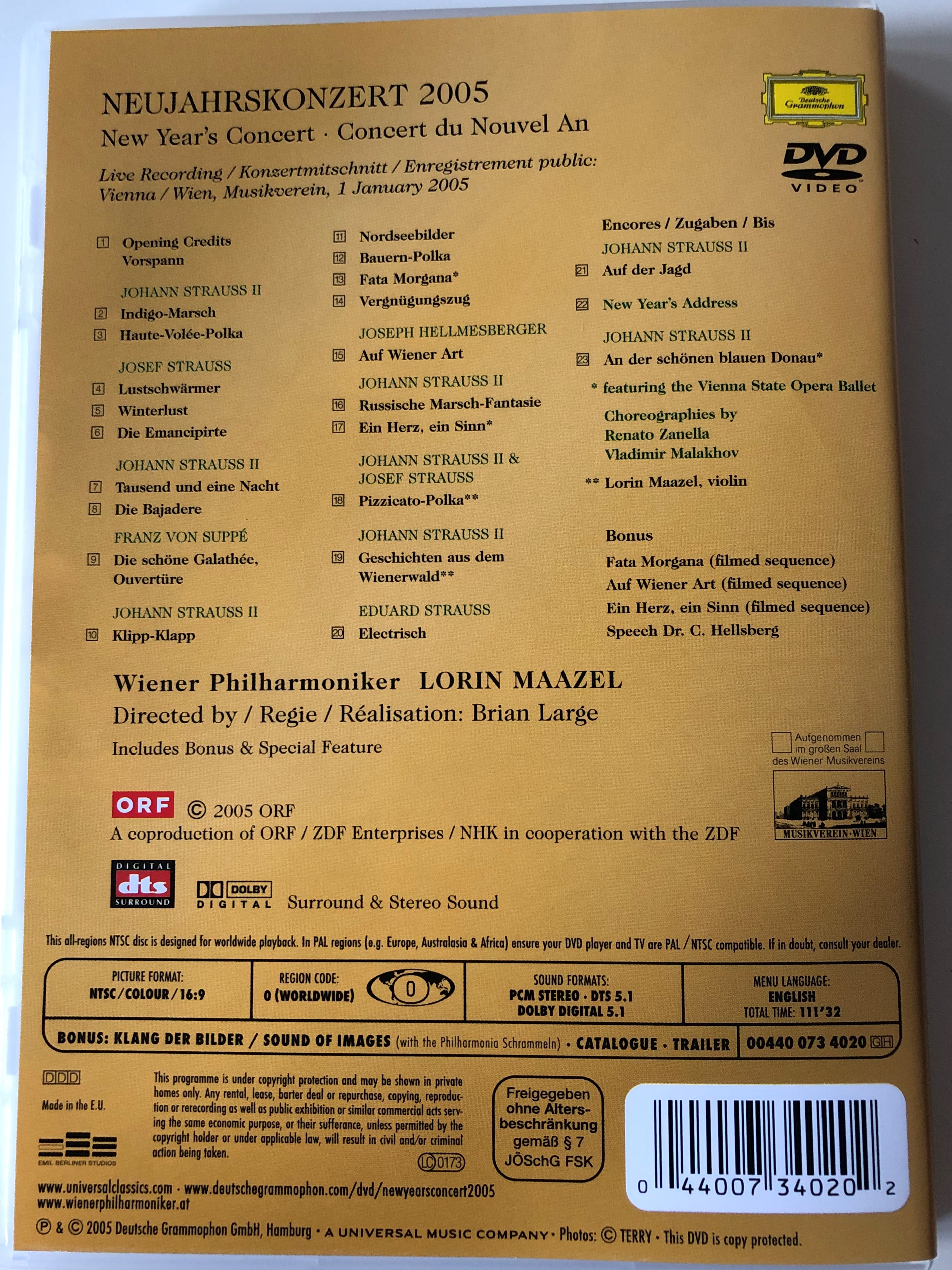 Neujahrskonzert 2005 DVD New Year's concert / Wiener Philharmoniker /  Conducted by Lorin Maazel / Directed by Brian Large / Deutsche Grammophon -  bibleinmylanguage