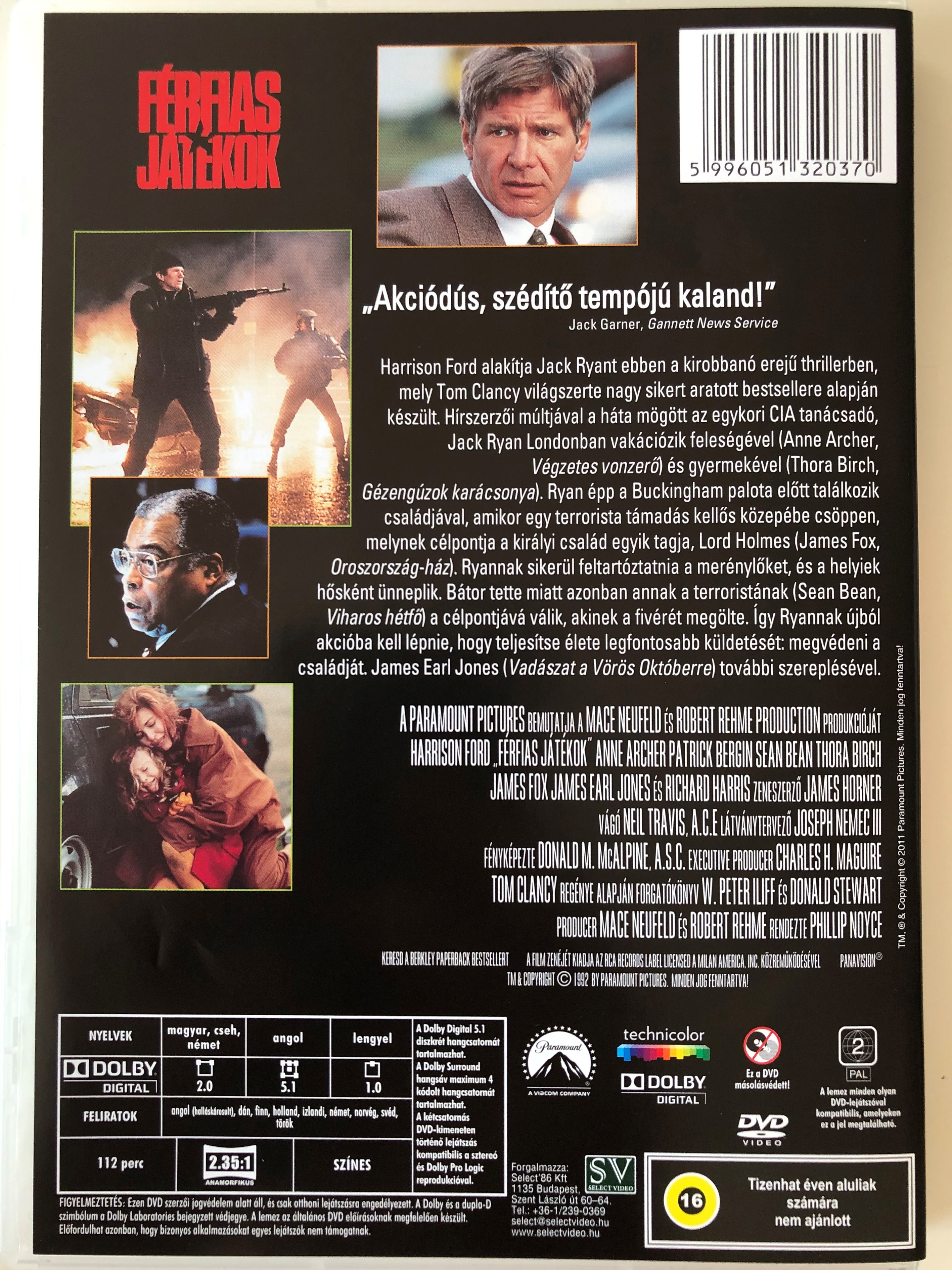 Patriot Games DVD 1992 Férfias Játékok / Directed by Phillip Noyce /  Starring: Harrison Ford - bibleinmylanguage