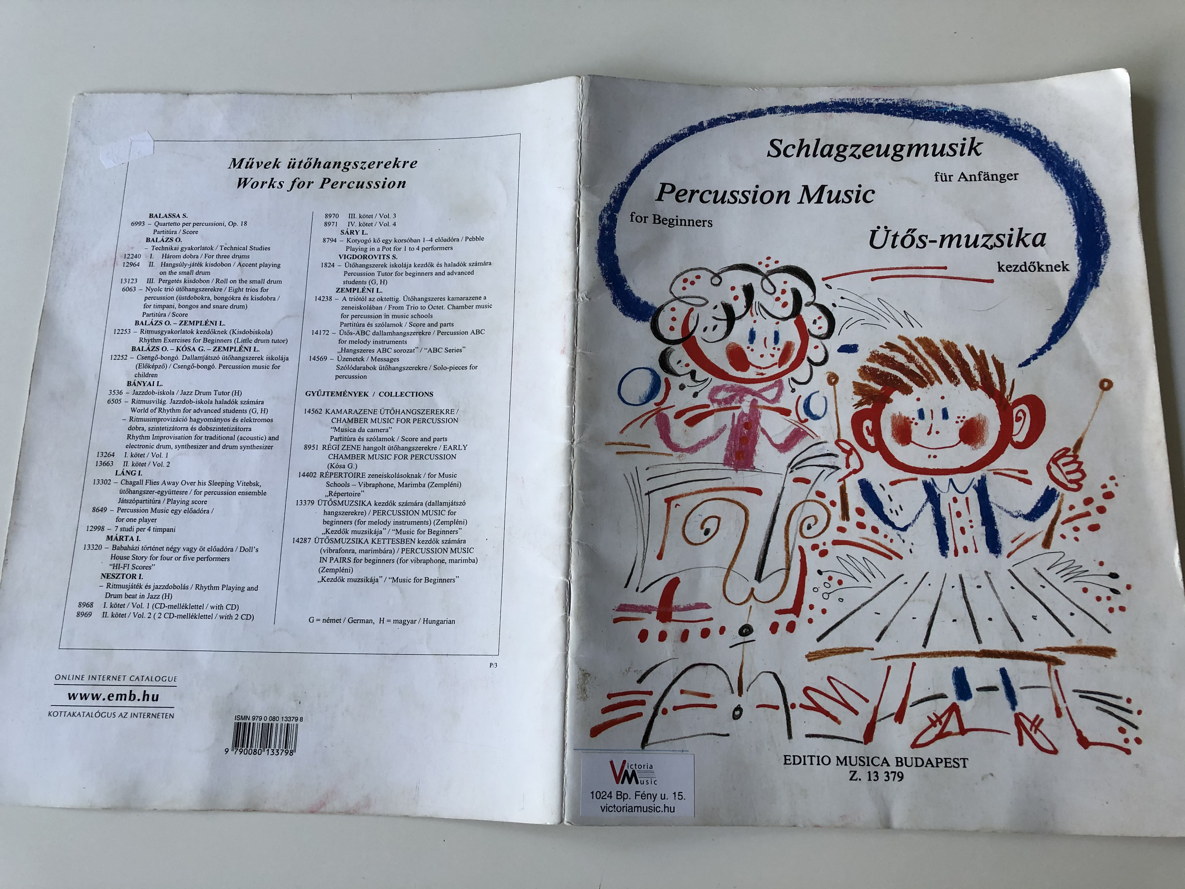 Percussion Music for Begginers - Ütős-muzsika kezdőknek by Zempléni László  / Schlagzeugmusik für Anfänger / Editio Musica Budapest /  English-German-Hungarian book with musical notes for melodic instruments /  Paperback - Bible in My Language