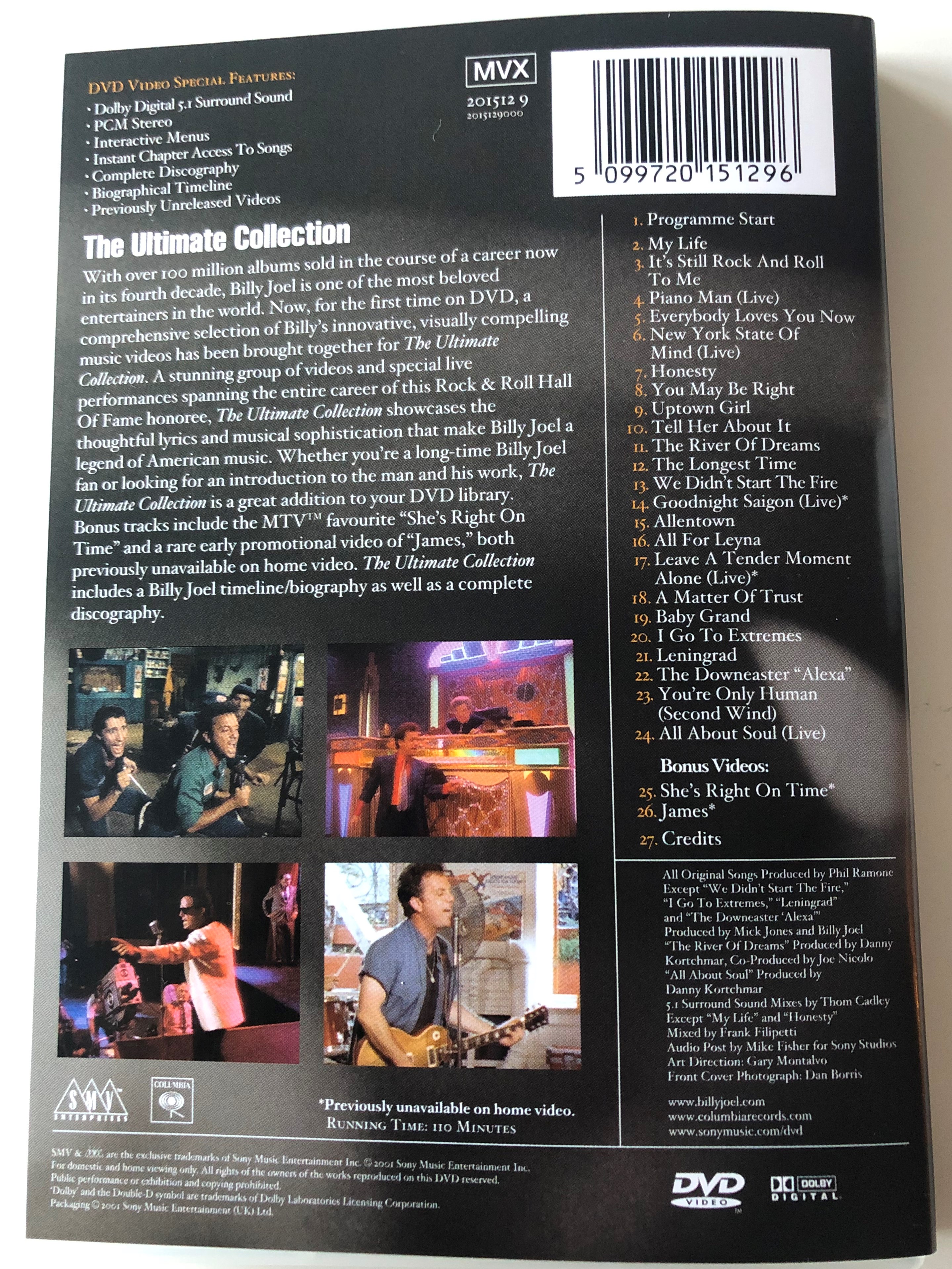 Billy Joel - The Ultimate Collection DVD 2001 / Piano man, Honesty, Uptown  Girl, A Matter of trust, Leningrad / With Bonus Videos / Columbia - SMV /  MVX 2015129 - bibleinmylanguage