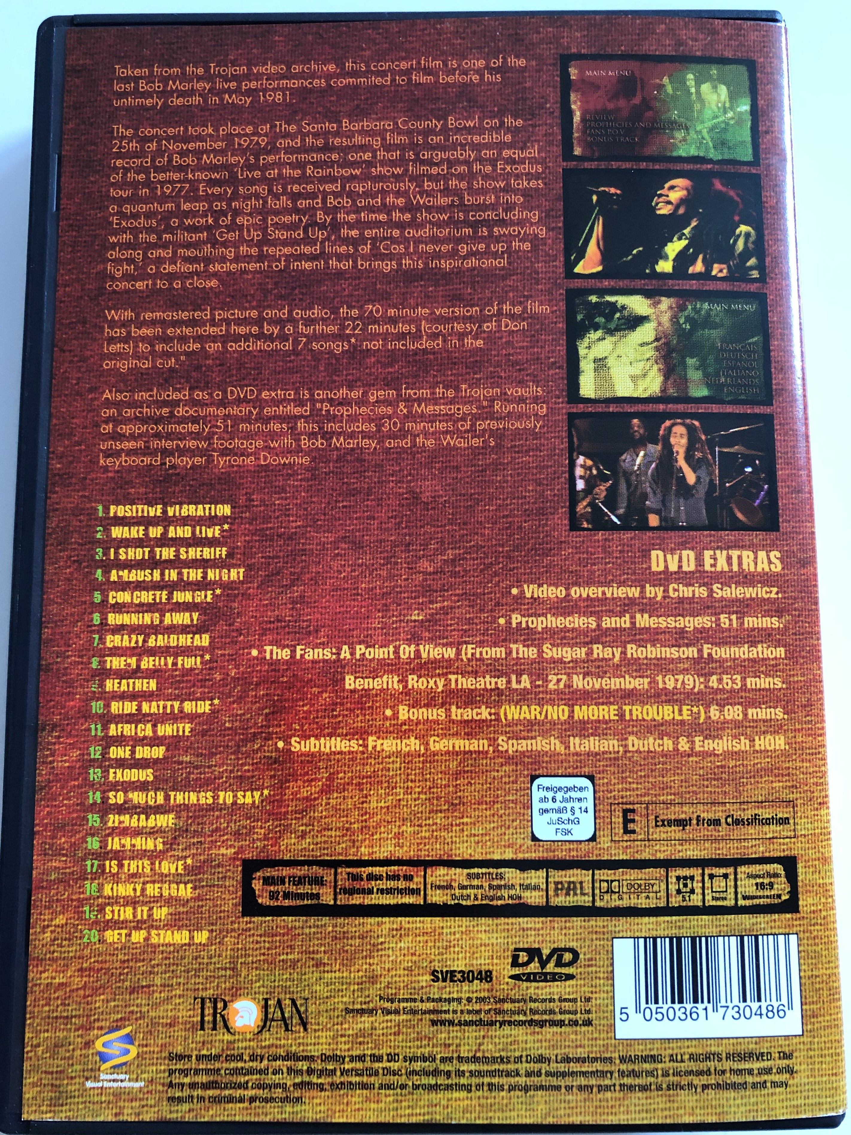 Bob Marley The Legend - Live DVD 2003 Santa Barbara County Bowl / November  25th 1979 / SVE 30048 - bibleinmylanguage