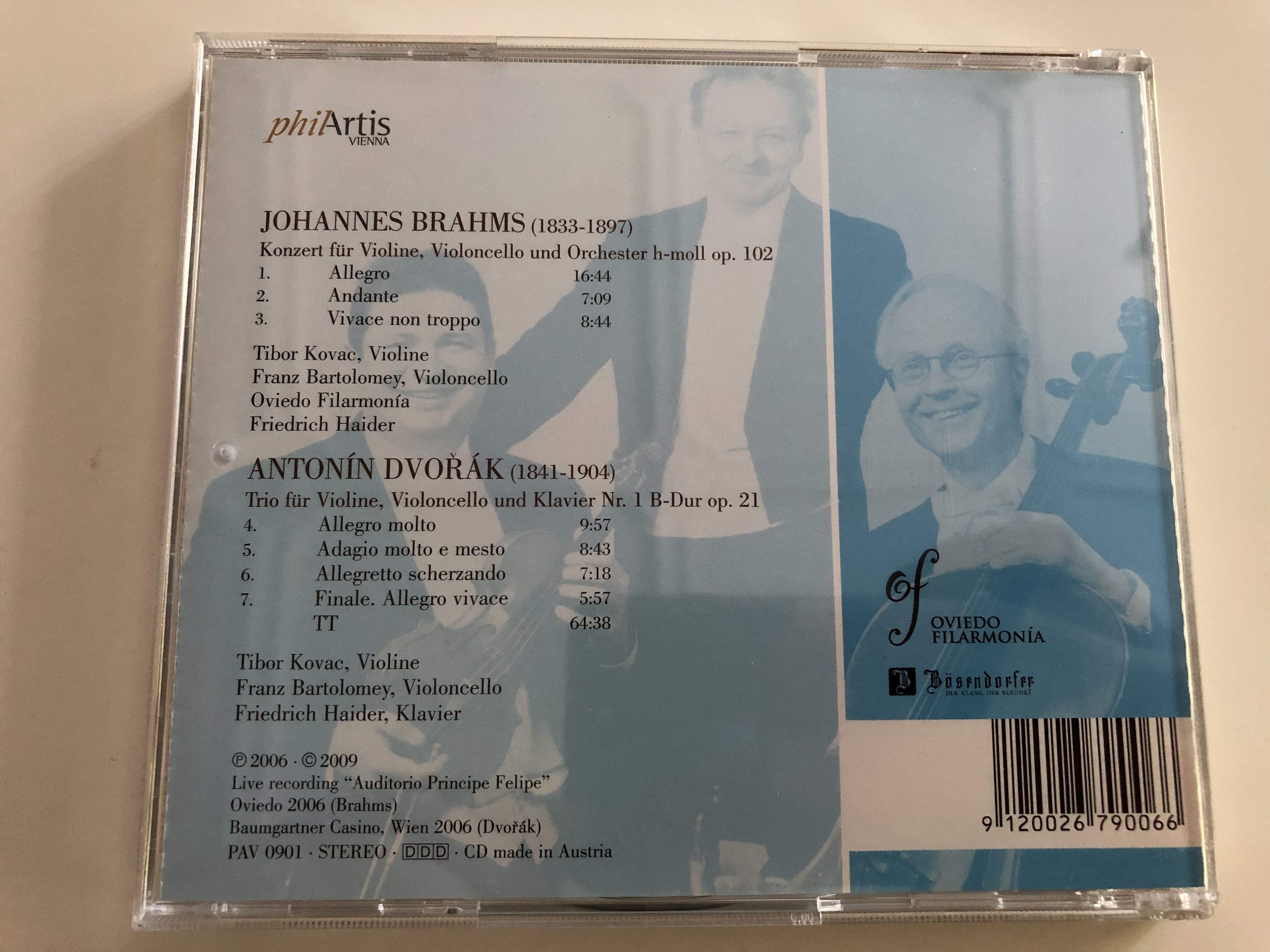 Brahms - Doppelkonzert / Dvorák Klaviertrio Nr. 1 / Tibor Kovac Violine /  Franz Bartolomey Cello / Oviedo Filamonía / Conducted by Friedrich Haider /  Audio CD 2006 / PhilArtis PAV 0901 - bibleinmylanguage