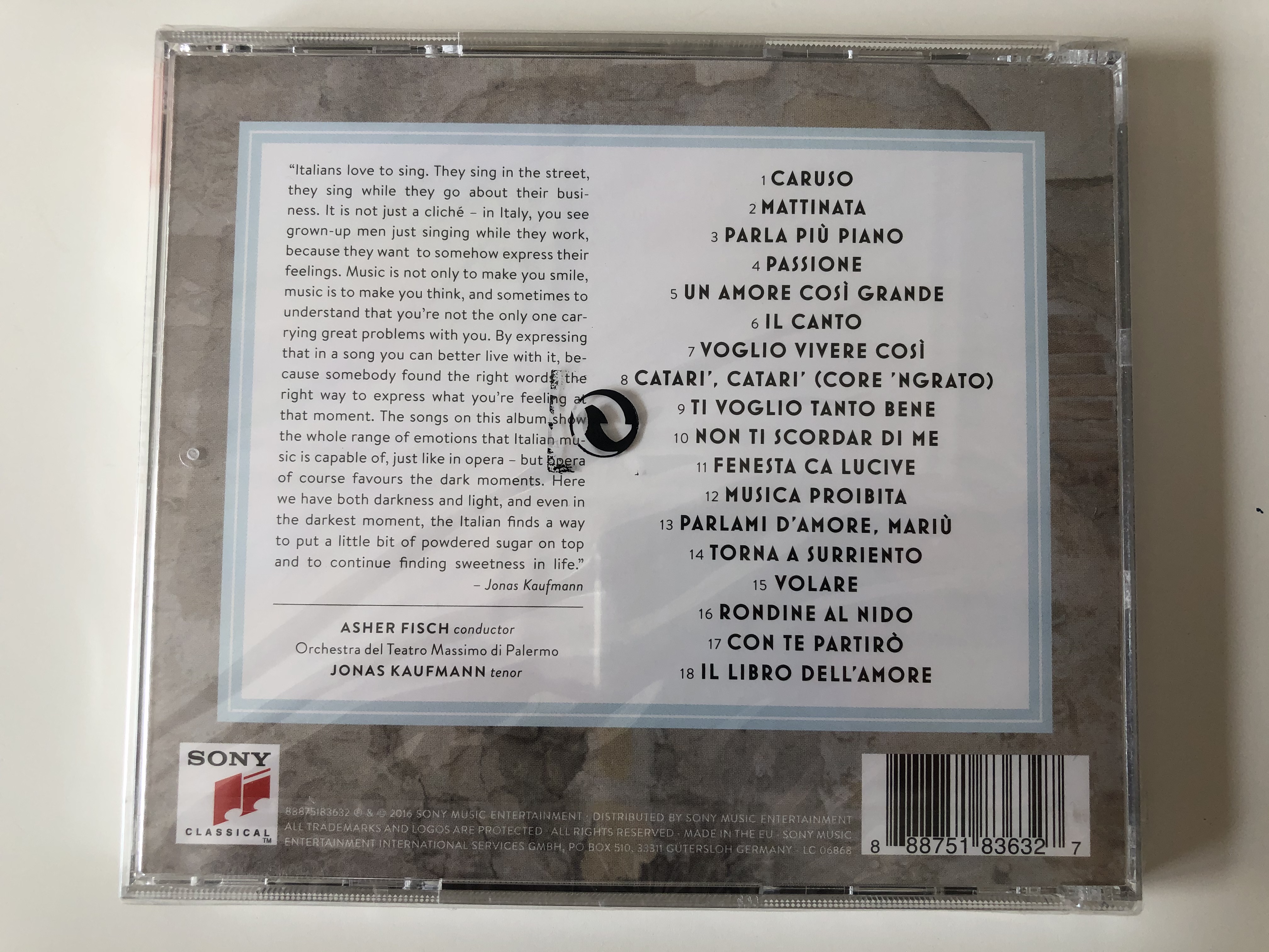 Dolce Vita - Jonas Kaufmann ‎/ The New Album, His tribute to Italian Music,  icnl. Caruso, Mattinata, Parla Piu Piano (The Godfather theme), Core  'Ngrato, Passione / Sony Classical ‎Audio CD 2016 / 888751836327 -  bibleinmylanguage