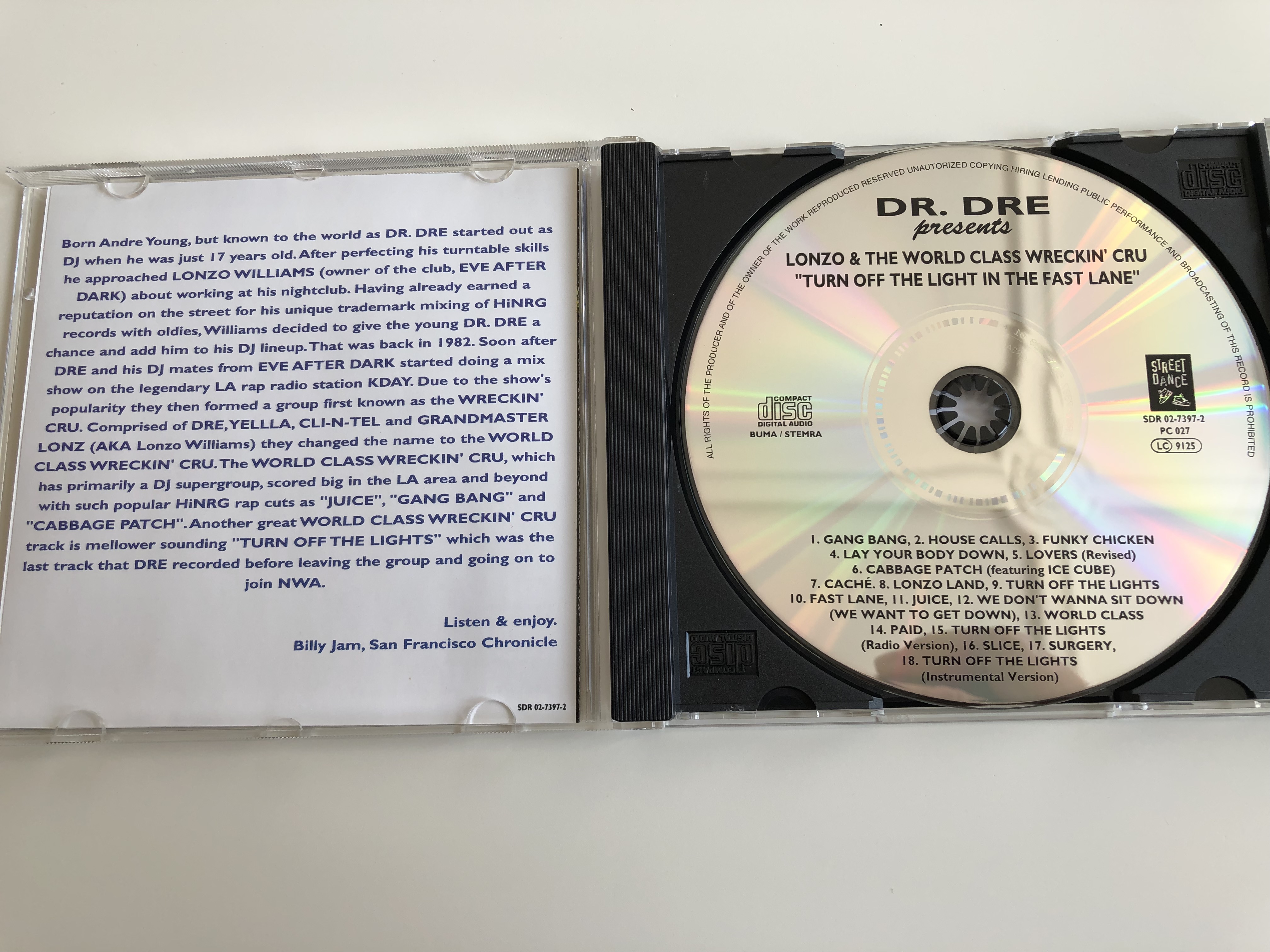 Dr Dre Presents Lonzo And The World Class Wreckin Cru Turn Off The Lights In The Fast Lane Street Dance Audio Cd 1998 Sdr 02 7397 2 Bibleinmylanguage Dr Dre Presents Lonzo And The World Class Wreckin Cru Turn Off The Lights In The Fast Lane Street Dance Audio Cd 1998 Sdr 02 7397 2 Bibleinmylanguage