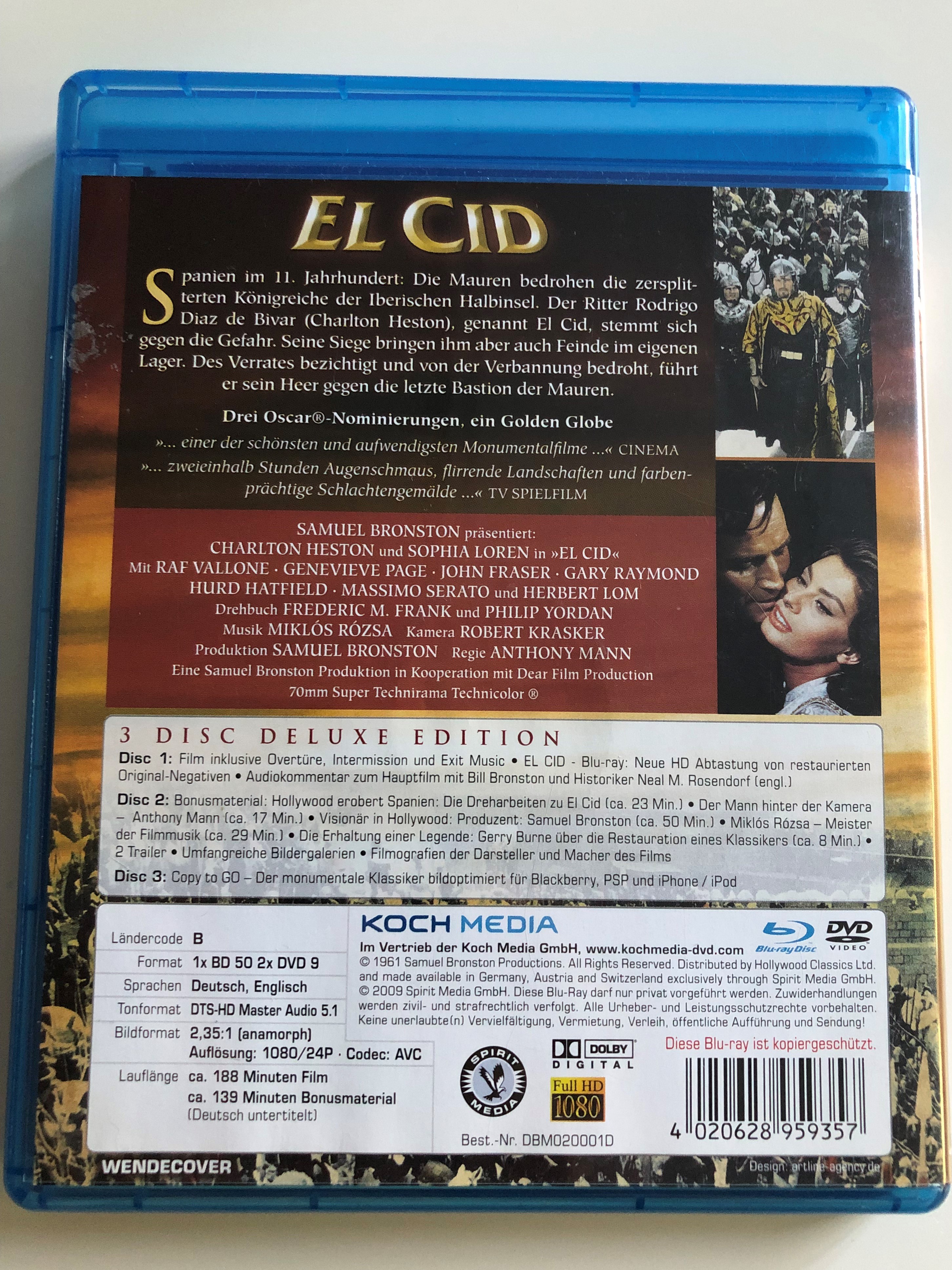 El Cid DVD 1961 - 3 disc DELUXE edition / Directed by Anthony Mann /  Starring: Charlton Heston, Sophia Loren, Raf Vallone, Geneviève Page, John  Fraser, Gary Raymond, Herbert Lom, Douglas Wilmer - bibleinmylanguage