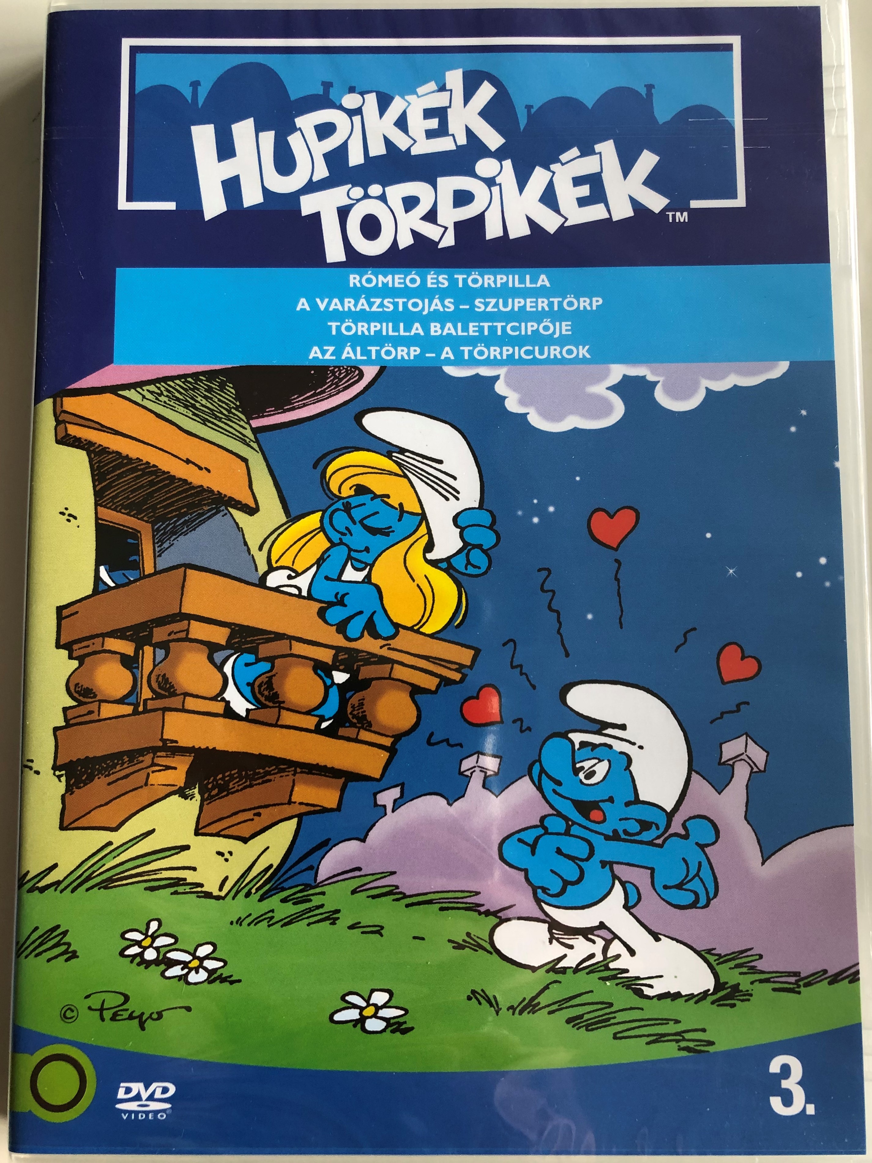 Hupikék törpikék (Smurfs) 3. DVD 1981 / Created by Peyo / Actors: Danny  Goldman, Don Messick, Frank Welker, Michael Bel / Episodes: Rómeó és  Törpilla, A Varázstojás, Törpilla balettcipője, Szupertörp, Az áltörtp,