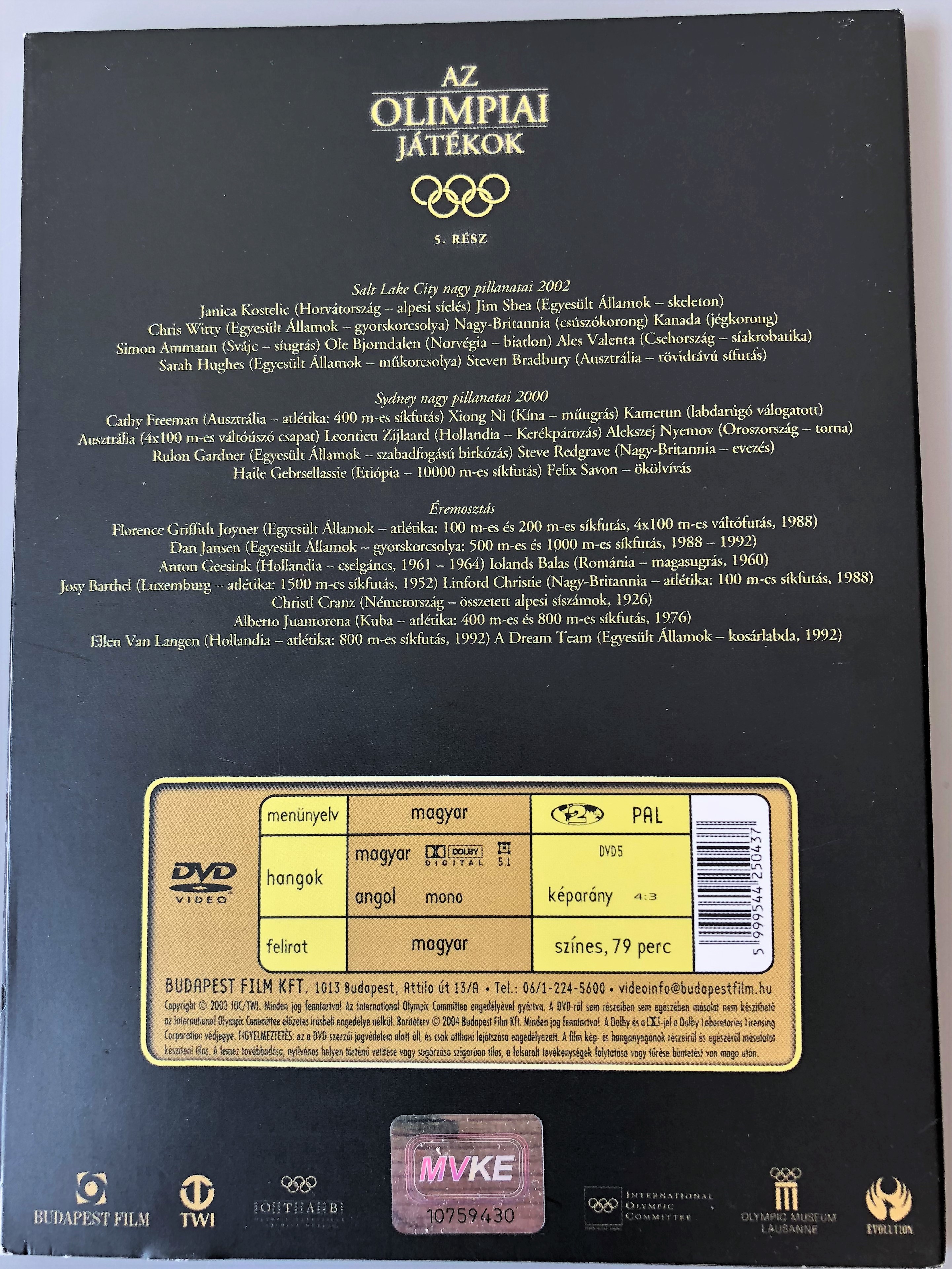 The Olympic Games - Golden Moments 1920-2002 PART 5 - 79 minute playtime / Az  olimpiai játékok 5. rész - Arany pillanatok 1920-2002 DVD / A NOB hivatalos  olimpiai sorozata / Budapest Film / Olympic Highlights of Excellence -  bibleinmylanguage