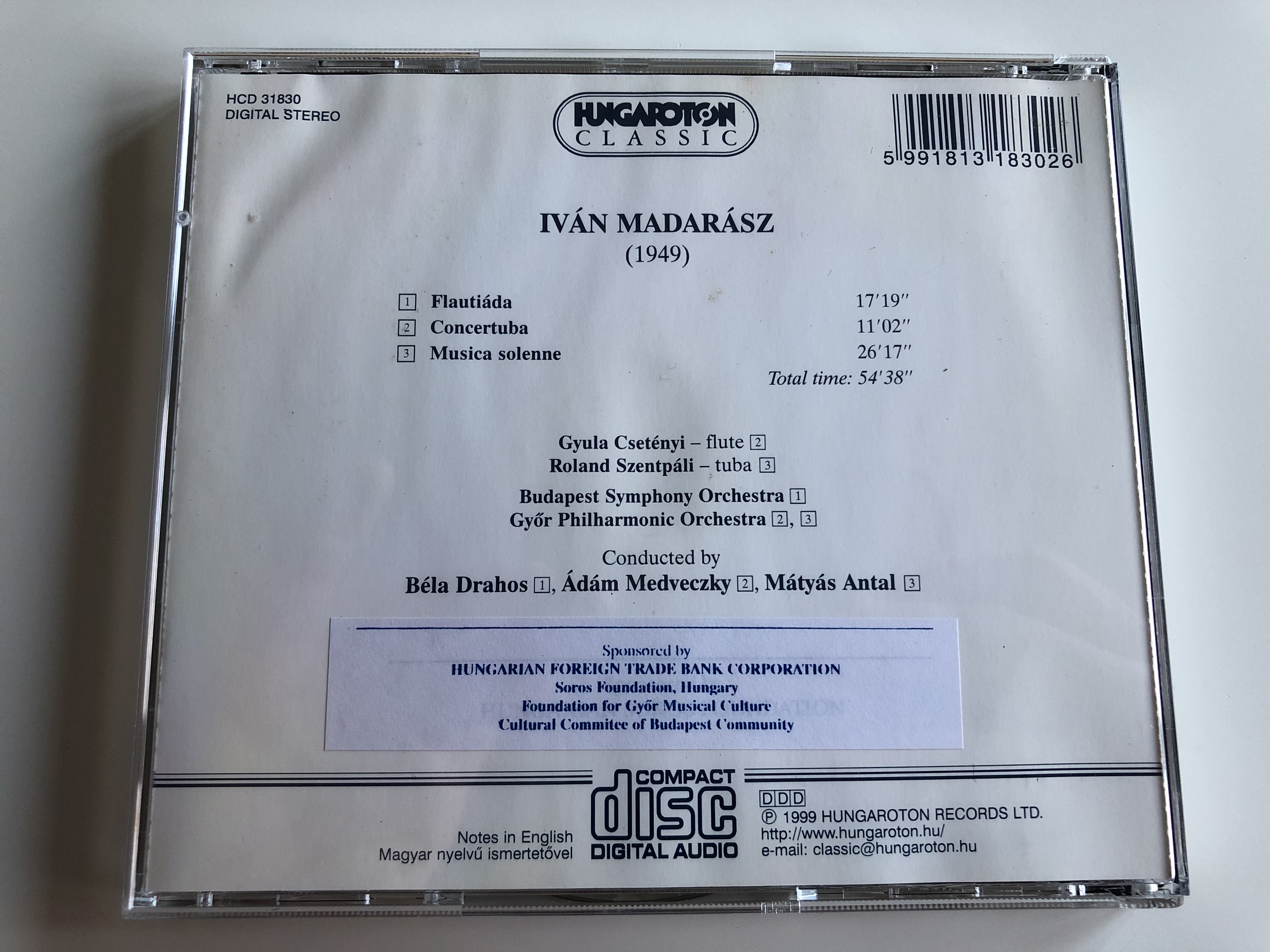 Ivan Madarasz - Flautiada, Concertuba, Musica Solenne / Hungaroton Classic  Audio CD 1999 Stereo / HCD 31830 - bibleinmylanguage