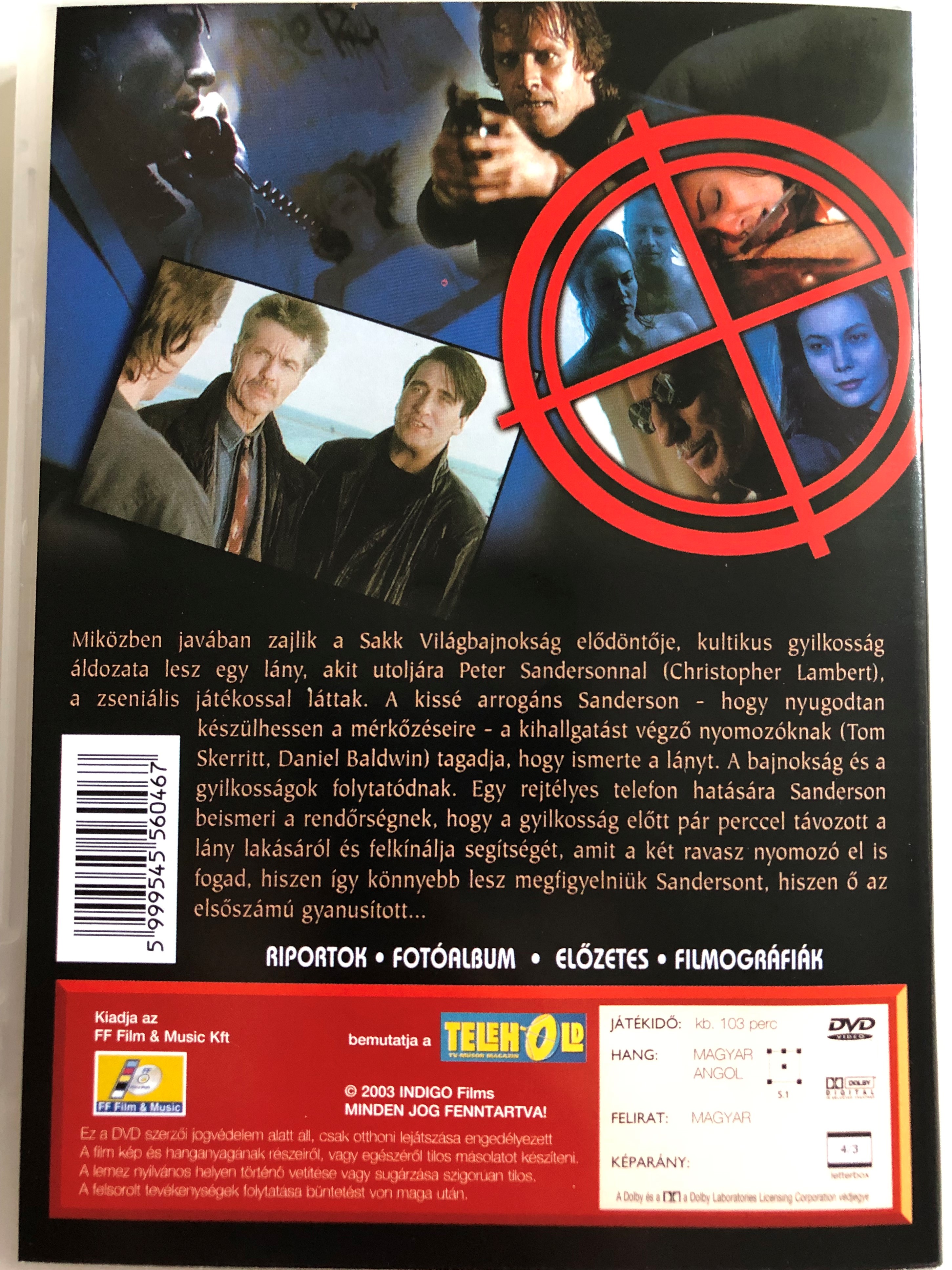 Knight Moves DVD 1992 Gyilkosság lólépésben / Directed by Carl Schenkel /  Starring: Christopher Lambert, Diane Lane, Tom Skerritt, Daniel Baldwin -  Bible in My Language