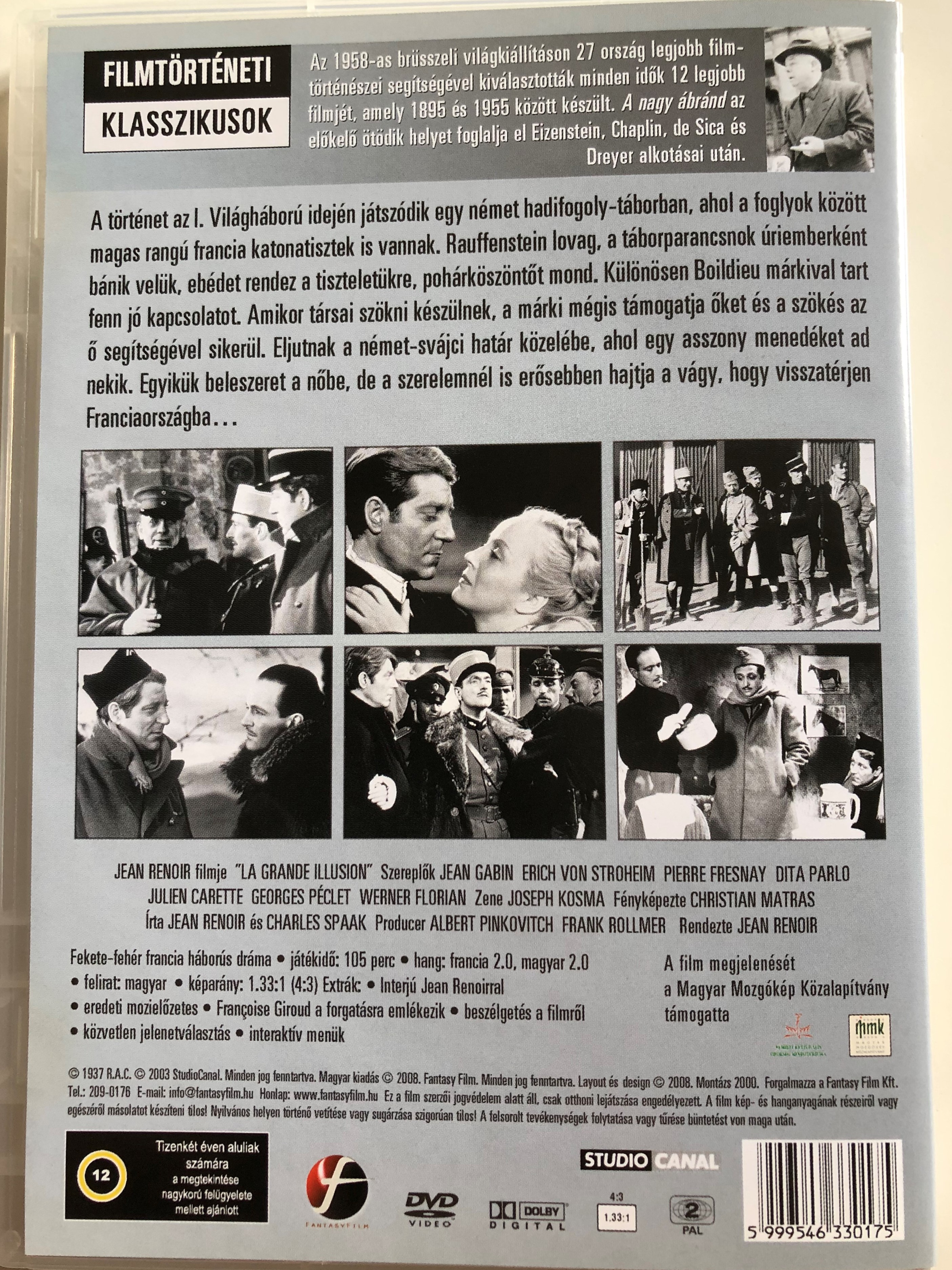 La Grande Illusion DVD 1937 A nagy Ábránd / Directed by Jean Renoir /  Starring: JEan Gabin, Erich von Stroheim, Pierre Fresnay, Dita Parlo -  bibleinmylanguage