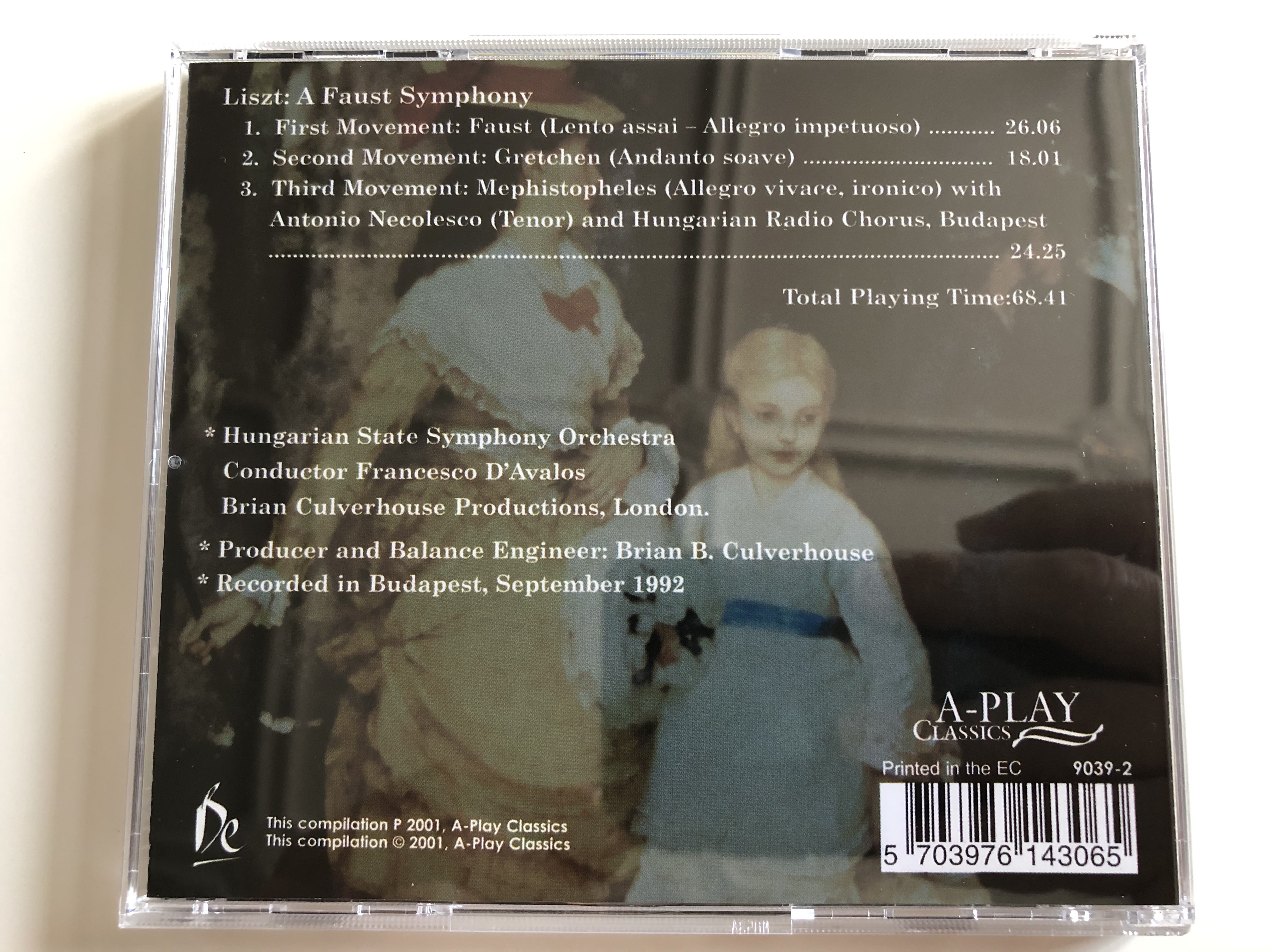 Liszt - A Faust Symphony / Hungarian State Symphony Orchestra / Conductor:  Francesco D'Avalos / A-Play Classics Audio CD 2001 / 9039-2 -  bibleinmylanguage
