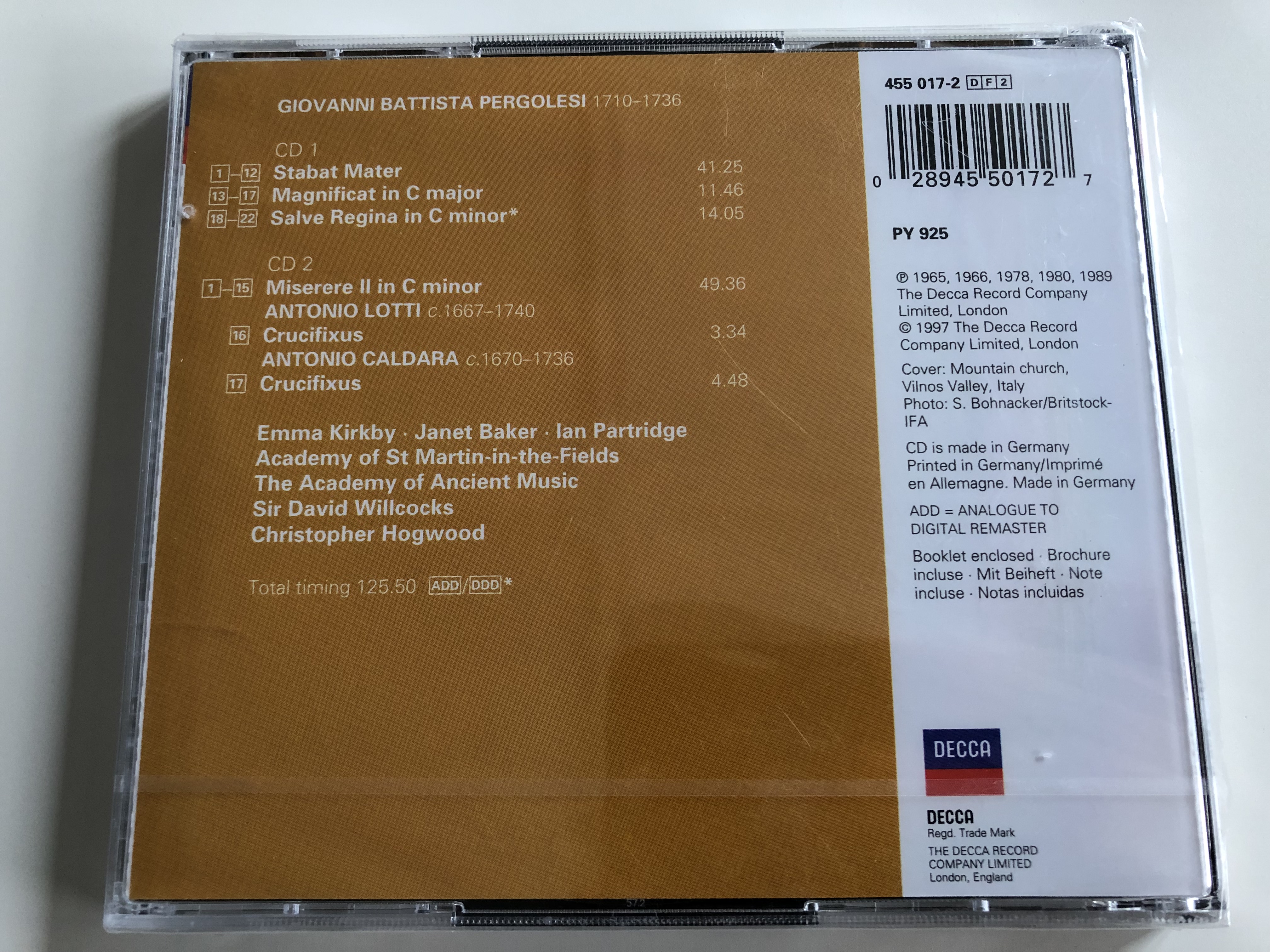 Musica Sacra / Pergolesi: Stabat Mater, Misere II, Salve Regina, Magnificat  / Lotti: Crufixus / Caldara: Lotta: / Caldara: Crufixus / Decca ‎2x Audio  CD 1997 / 455 017-2 - bibleinmylanguage