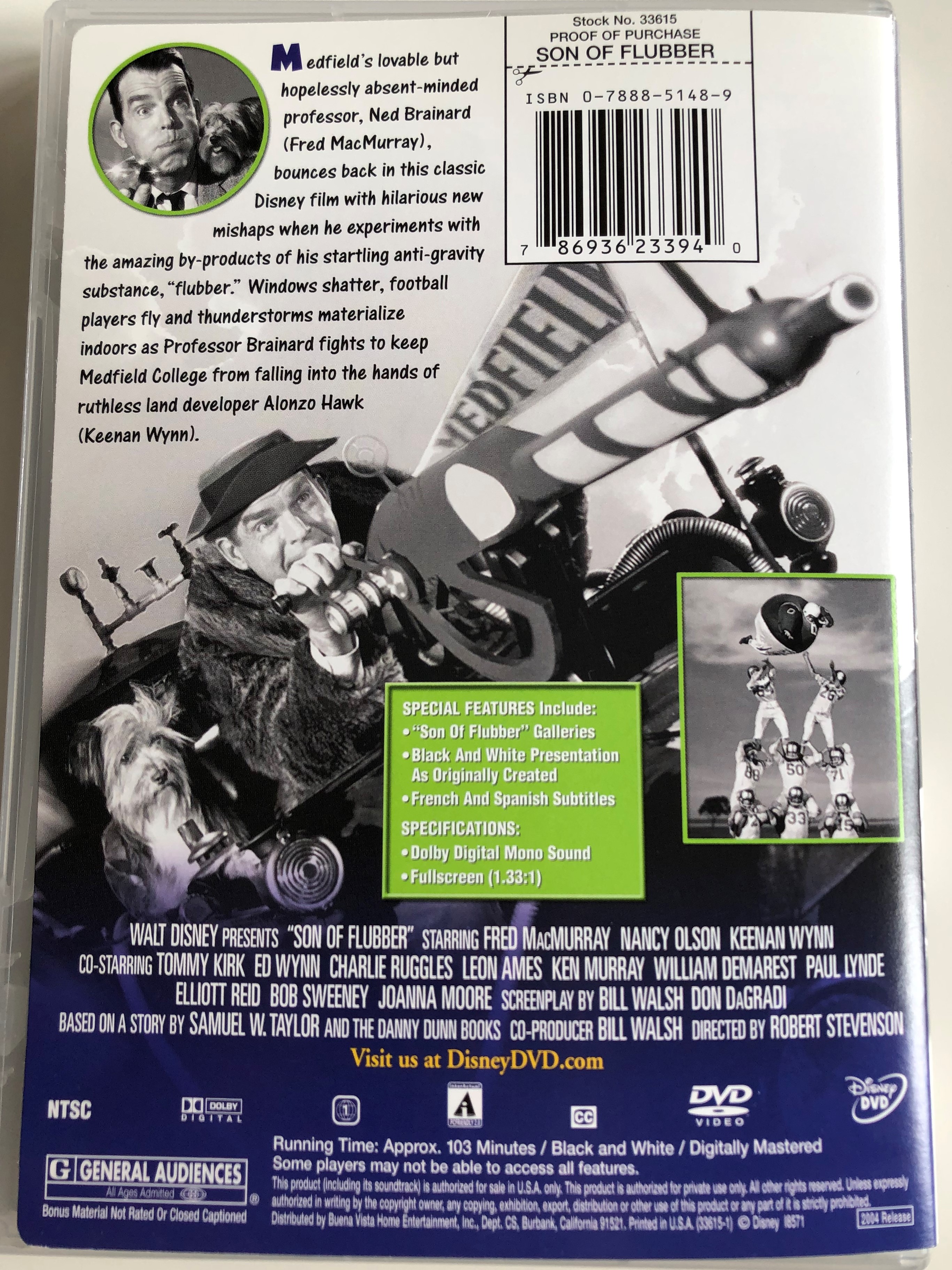 Son of Flubber DVD 1963 / Directed by Robert Stevenson / Starring Fred  MacMurray, Nancy Olson, Keenan Wynn / Original Black & White Classic / 2004  Release - bibleinmylanguage