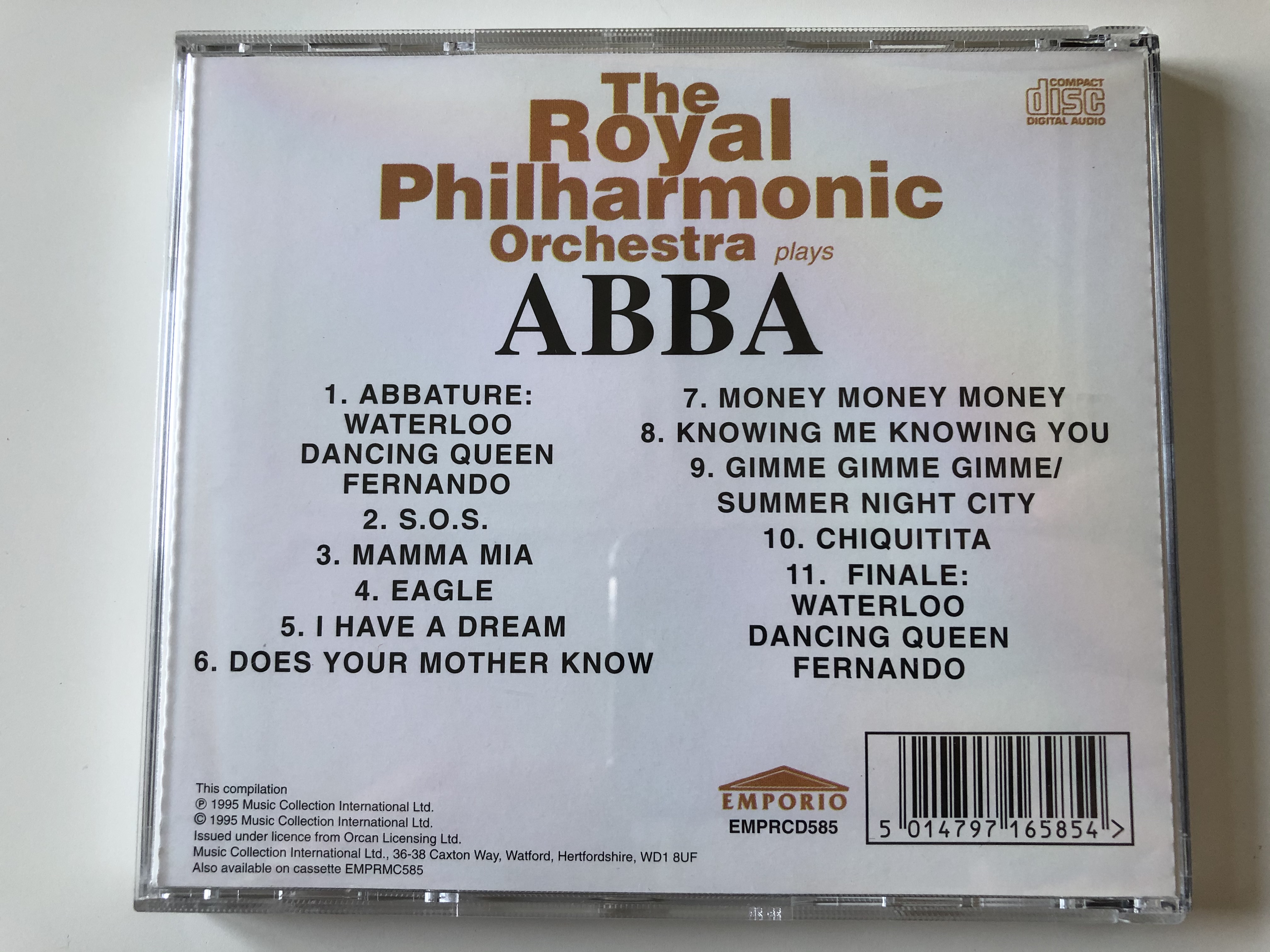 The Royal Philharmonic Orchestra ‎Plays ABBA / Including Mamma Mia, I Have  A Dream, Does Your Mother Know, Money Money Money, Knowing Me Knowing You,  and many more / Emporio ‎Audio CD