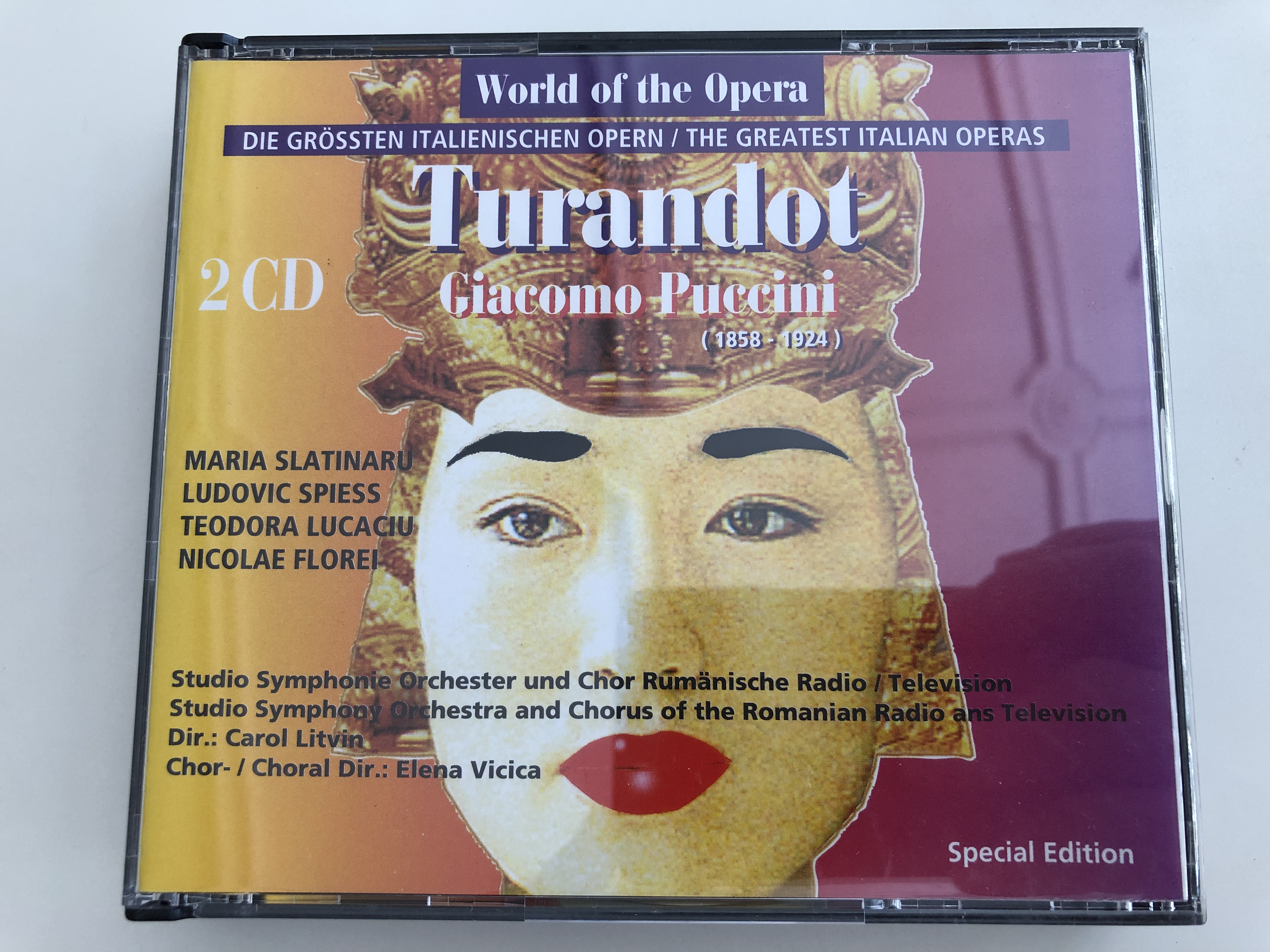 World of the Opera - Giacomo Puccini: Turandot / The Greatest Italian Operas  / 2 CD / Maria Slatinaru, Ludovic Spiess, Teodora Lucaciu, Nicolae Florei /  Studio Symphony Orchestra and Chorus of