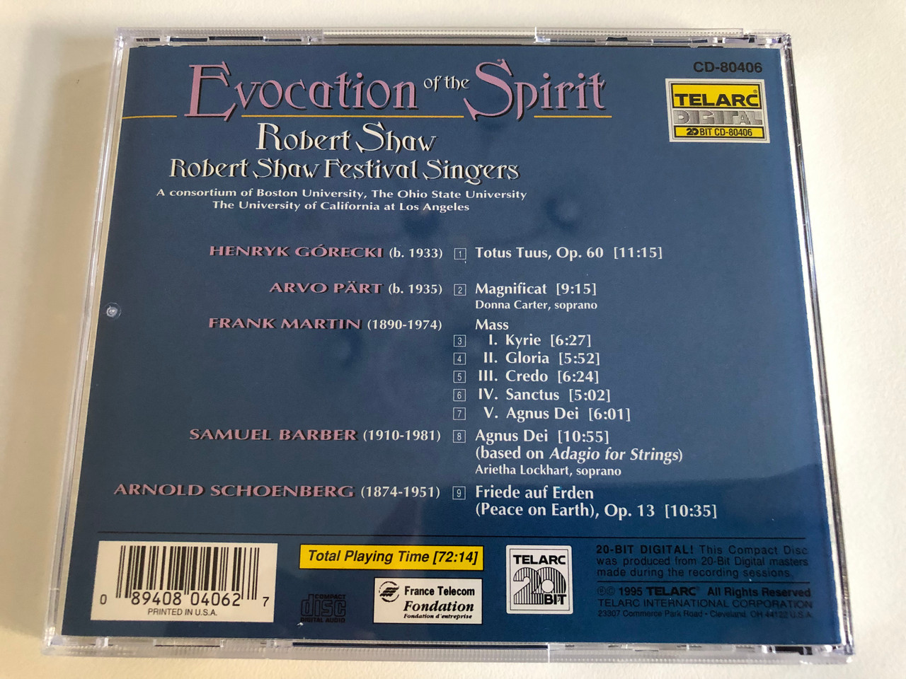 https://cdn10.bigcommerce.com/s-62bdpkt7pb/products/0/images/186482/Evocation_Of_The_Spirit_Grecki_Prt_Barber_Martin_Schoenberg_Robert_Shaw_Robert_Shaw_Festival_Singers_Telarc_Audio_CD_1995_CD-80406_4__13356.1628271639.1280.1280.JPG?c=2&_gl=1*1e5k051*_ga*MjA2NTIxMjE2MC4xNTkwNTEyNTMy*_ga_WS2VZYPC6G*MTYyODI2Mjk5MS4yMS4xLjE2MjgyNzE0MzQuNDk.