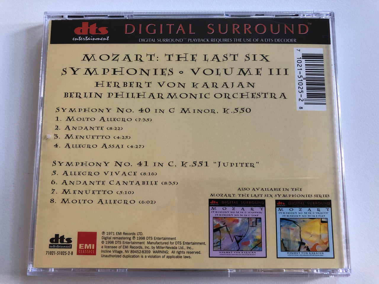 https://cdn10.bigcommerce.com/s-62bdpkt7pb/products/0/images/196872/Mozart_-_Symphony_No._40_In_G_Minor_Symphony_No._41_In_C_Jupiter_Herbert_Von_Karajan_Berlin_Philharmonic_Orchestra_DTS_Entertainment_Audio_CD_1998_71021-51025-2-8_4__38889.1635148775.1280.1280.JPG?c=2&_gl=1*p7y8sj*_ga*MjA2NTIxMjE2MC4xNTkwNTEyNTMy*_ga_WS2VZYPC6G*MTYzNTE0NjI0Mi4xMzkuMS4xNjM1MTQ4NjA5LjM2