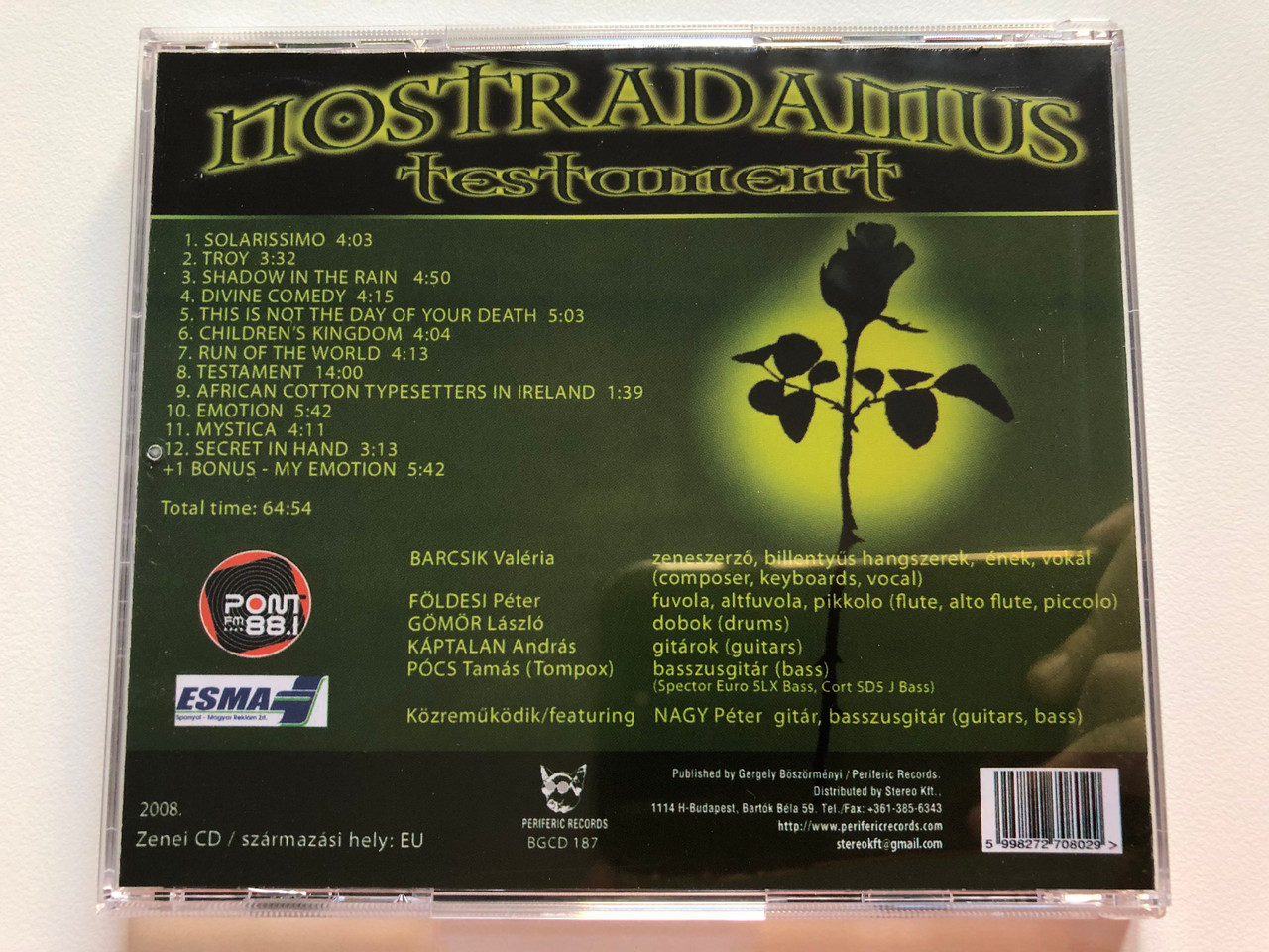 Nostradamus – Testament / Gömör László (drums), Pócs Tamás (bass) from  Solaris / Periferic Records Audio CD 2008 / BGCD 187 - bibleinmylanguage